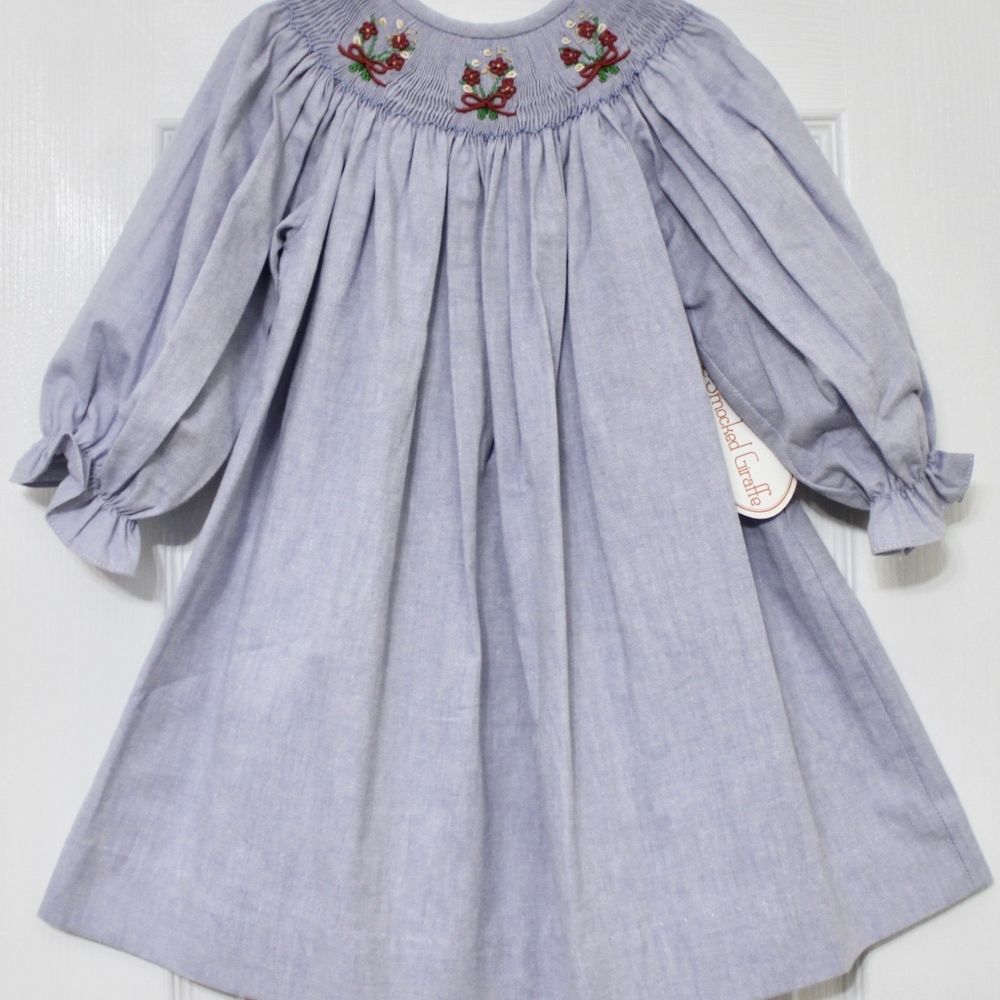 Smocked Giraffe Flowers Bishop Dress Girl Sz 24Ms